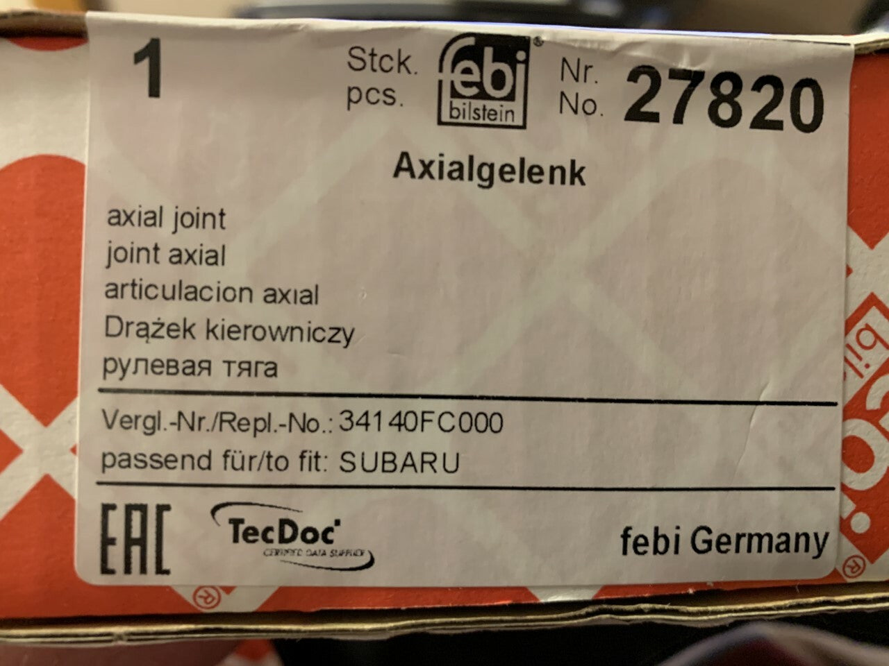 febi 27820 Tie Rod Inner Rack End