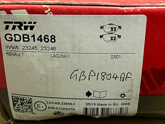 TRW GDB1468 Front Brake Pad fits Renault Laguna II Espace Vel Satis