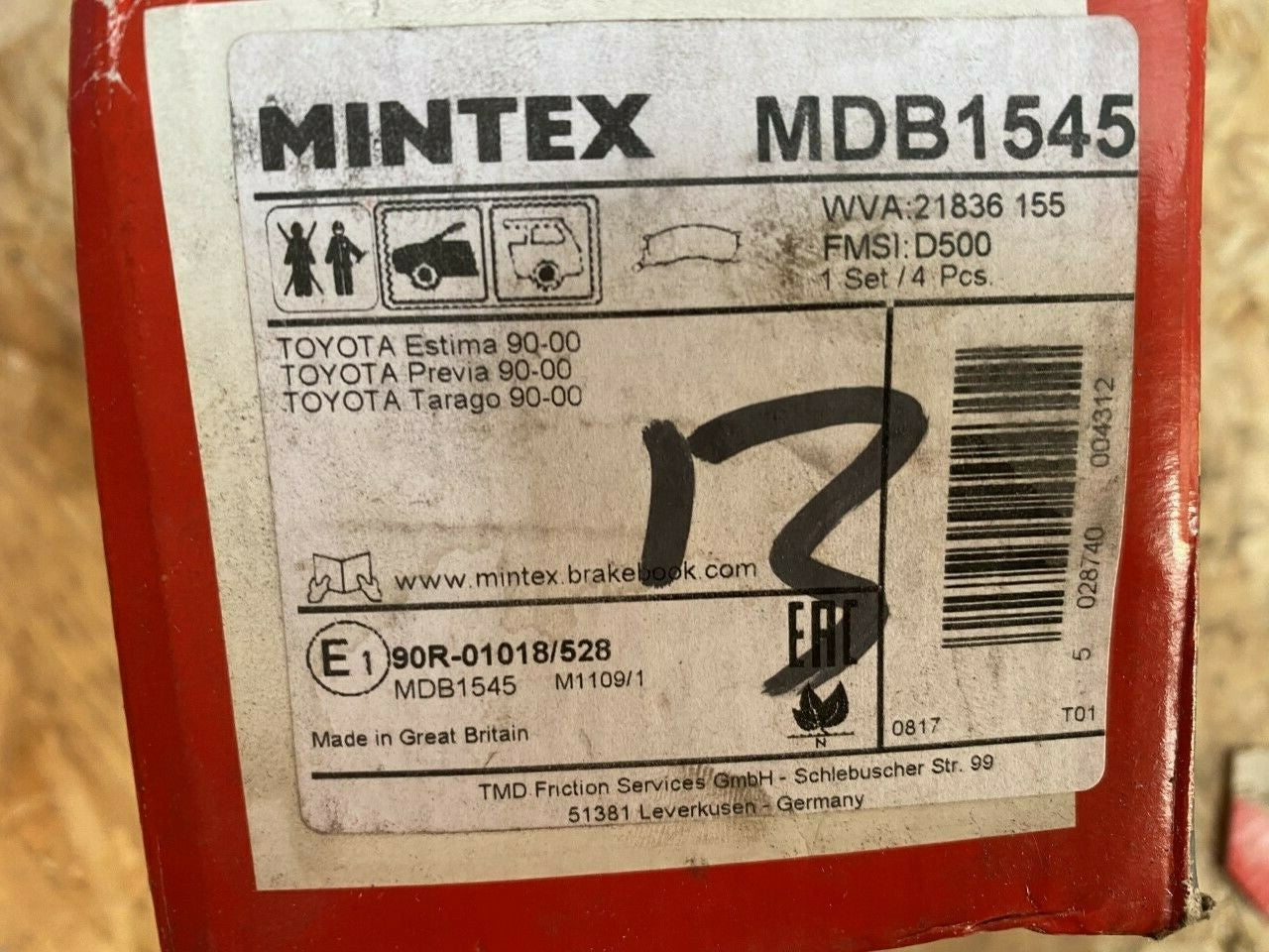 Mintex MDB1545 Front Brake Pad Set fits Toyota