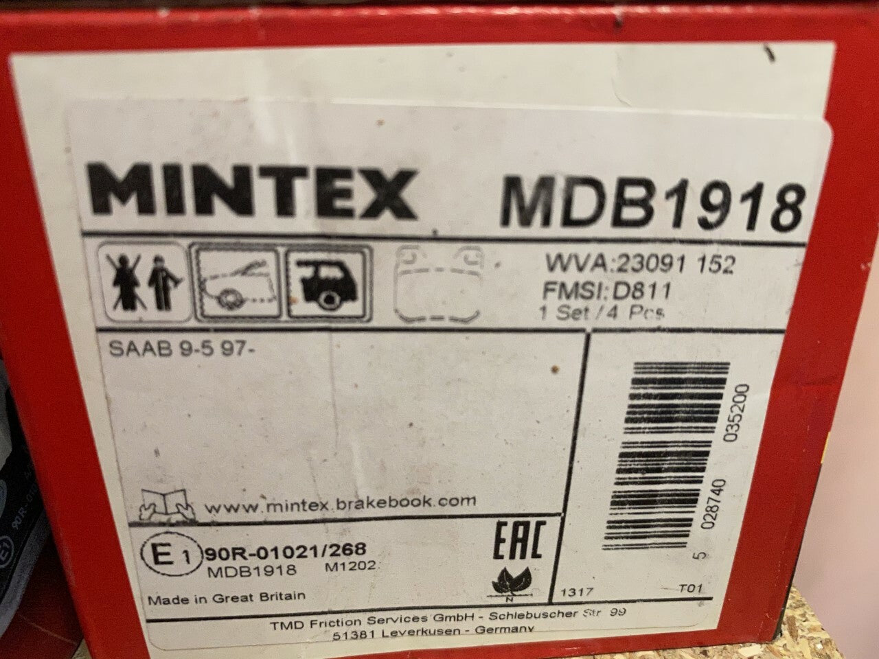 Mintex MDB1918 Rear Brake Pad Set fits Saab