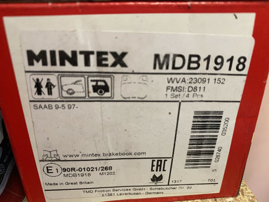Mintex MDB1918 Rear Brake Pad Set fits Saab