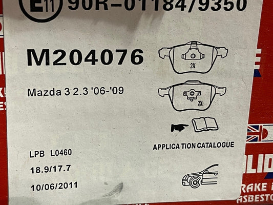 Solid Auto M204076 Front Brake Pad Set fits Mazda Vauxhall Opel Volvo