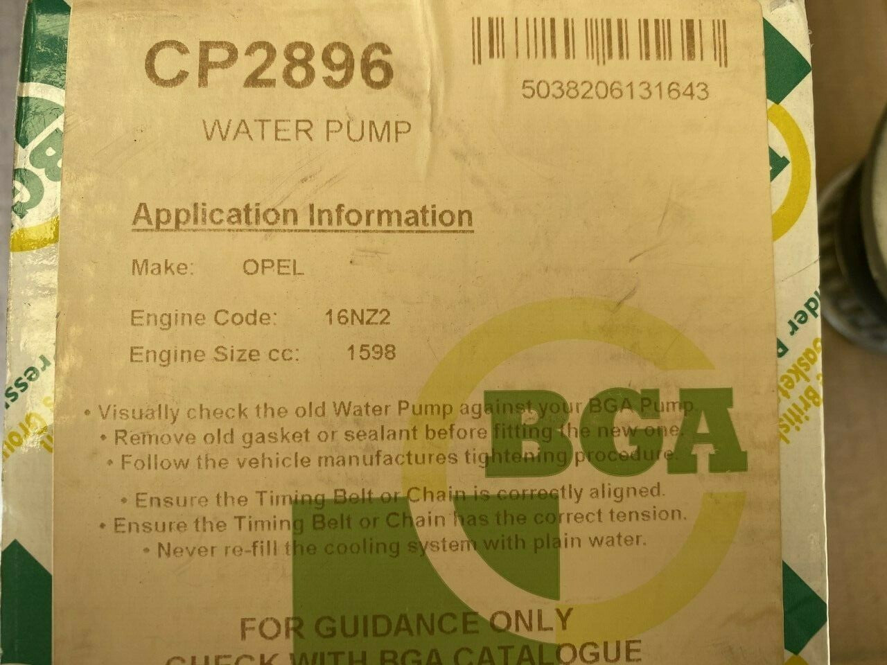 BGA CP2896 FWP1576 Water Pump fits Vauxhall Opel