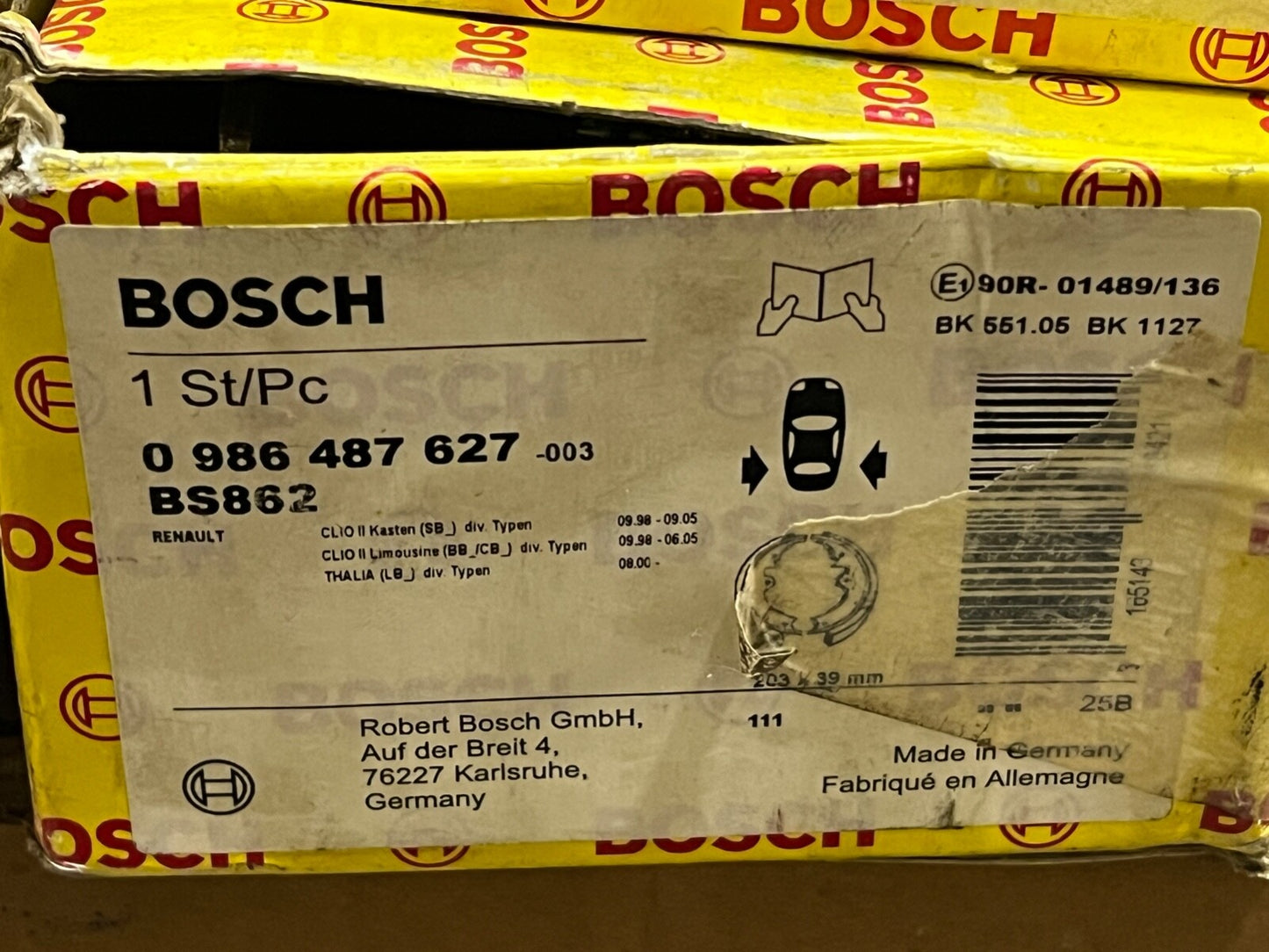 Bosch 0986487627 BS862 Rear Brake Shoe Set fits Renault Clio II Thalia