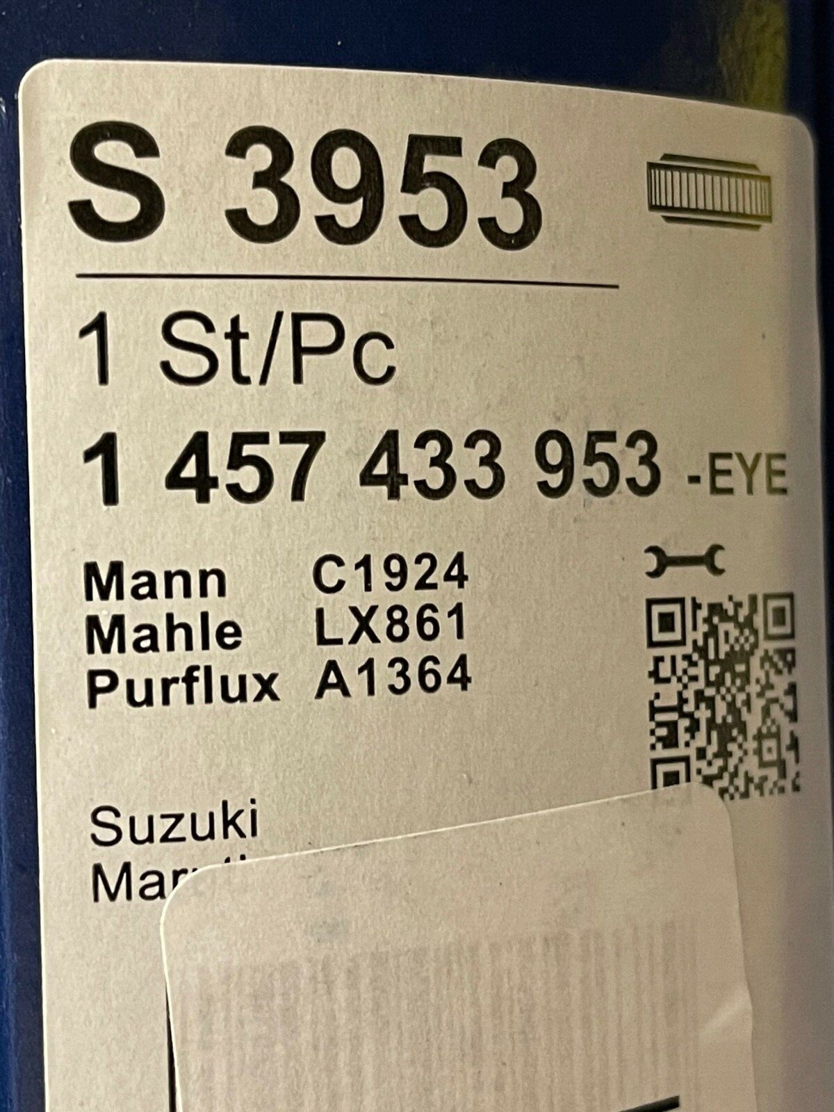 Bosch S3953 1457433953 Air Filter fits Suzuki Baleno