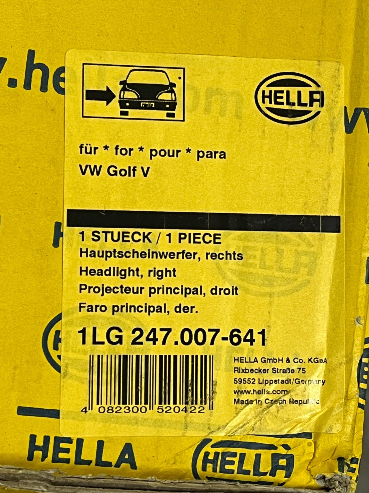 Hella 1LG247.007-641 Off Side Right Hand Headlight Lamp VW Golf V