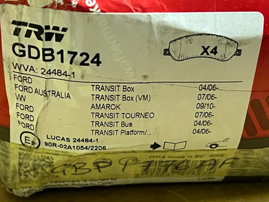 TRW GDB1724 Front Brake Pad Set fits Ford Transit VW Amarok