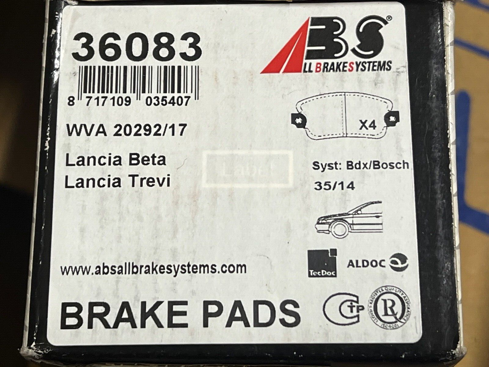 ABS 36083 Front Brake Pads fits Lancia Beta Trevi