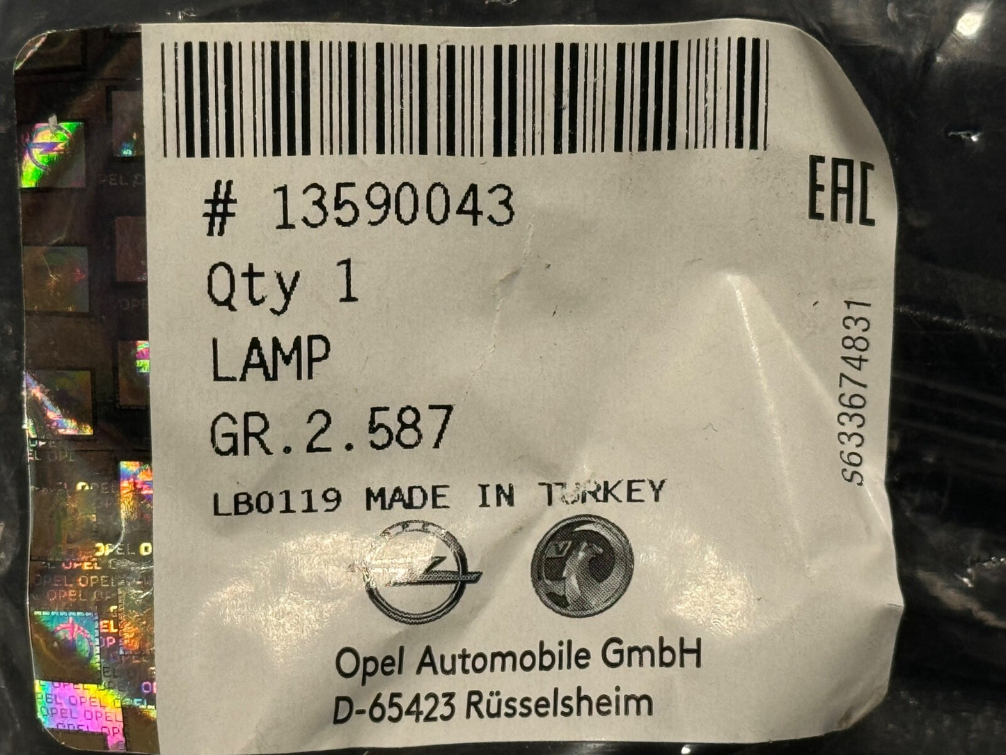 Genuine Vauxhall Zafira C Astra J Estate Rear Number Plate Lamp Light 13590043