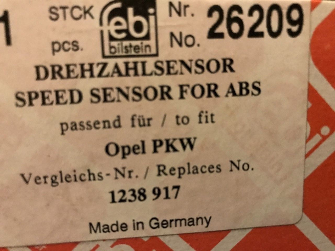 Febi Rear ABS Sensor Wheel Sppped Sensor Vauxhall Corsa Tigra Corsavan 26209