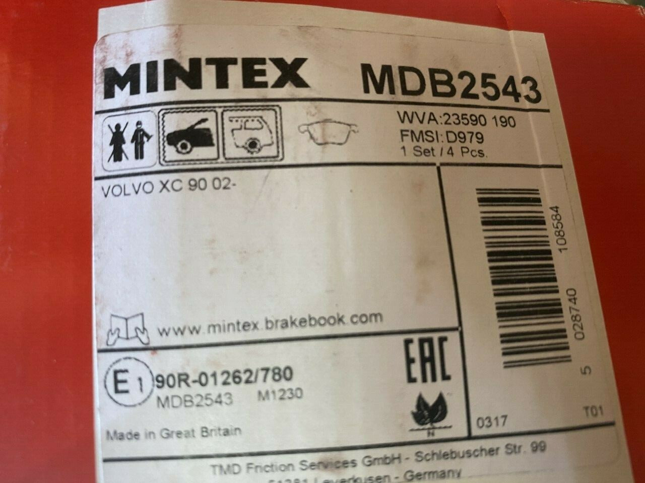 Mintex MDB2543 Rear Brake Pad Set fits Volvo