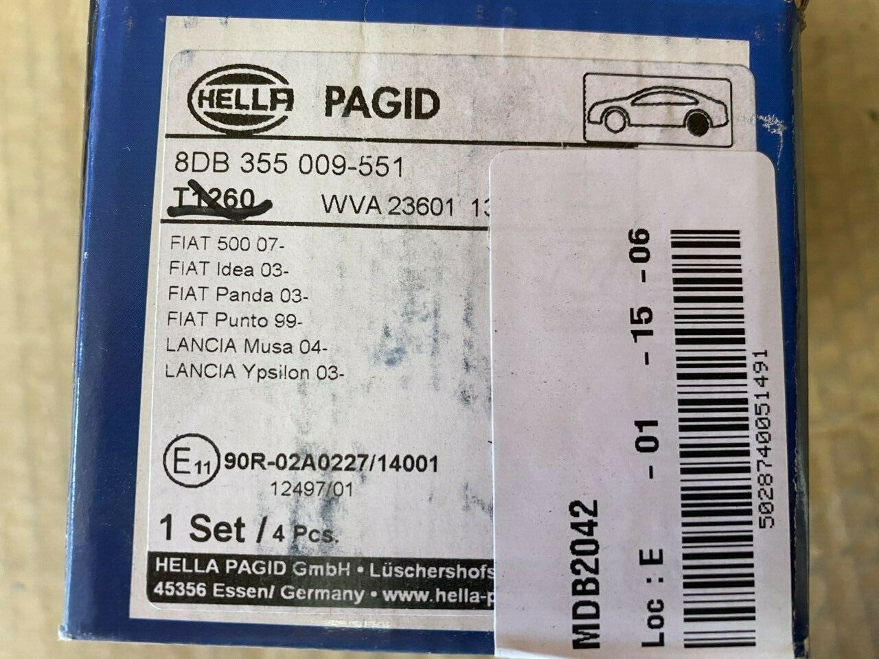 Hella-PAGIDT1260 8DB355009-551 Rear Brake Pad Set fits Fiat Lancia