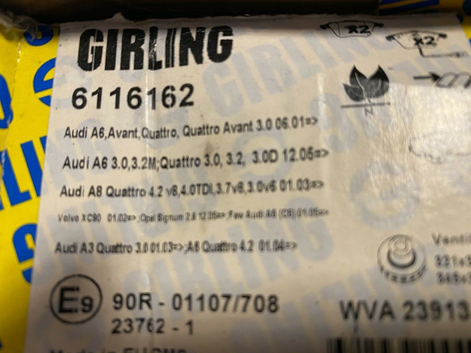 Girling 6116162 Brake Pad Set fits Audi Volvo Seat Skoda VW