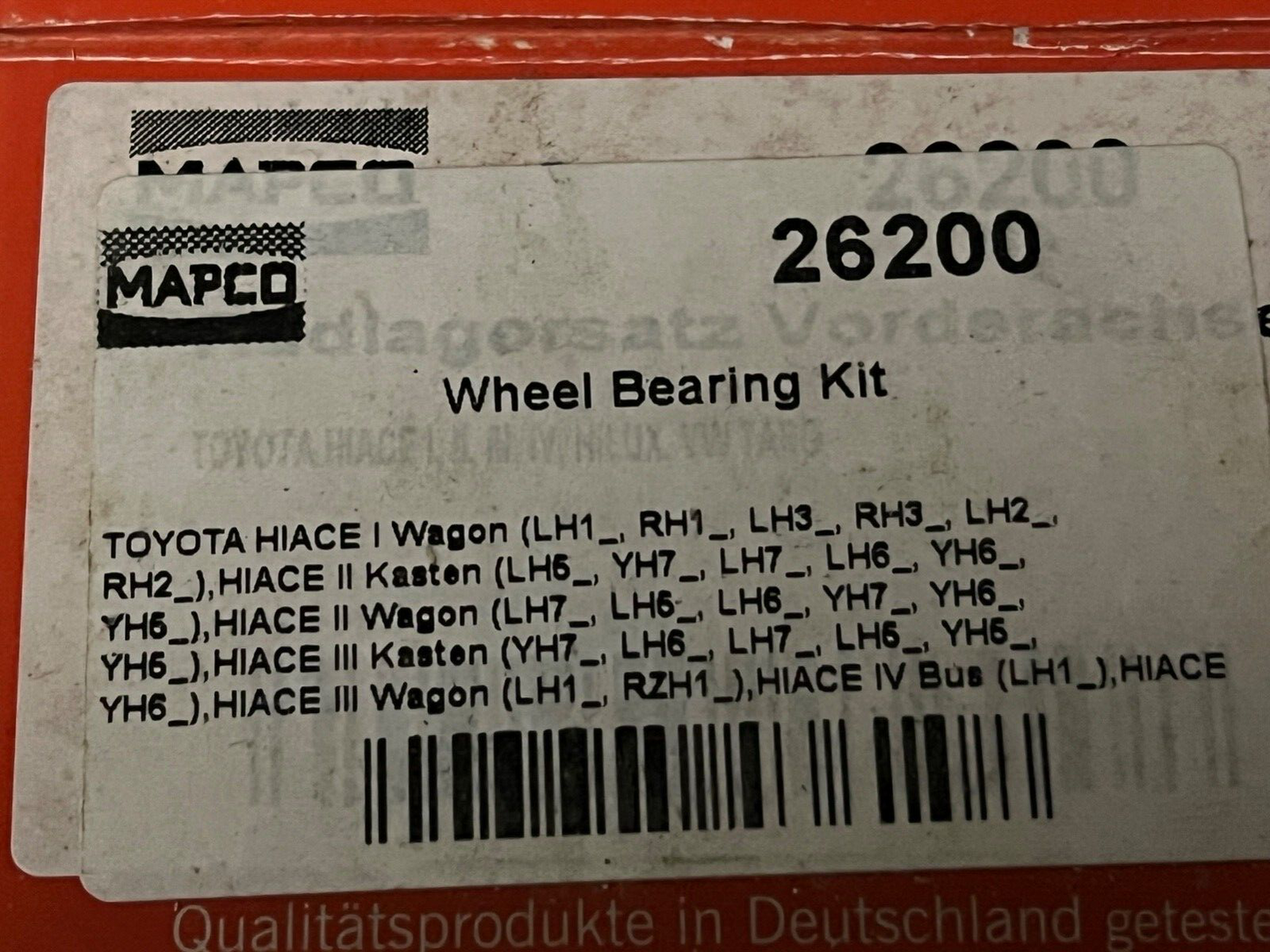 Mapco 26200 Front Wheel Bearing Kit fits Toyota HiAce