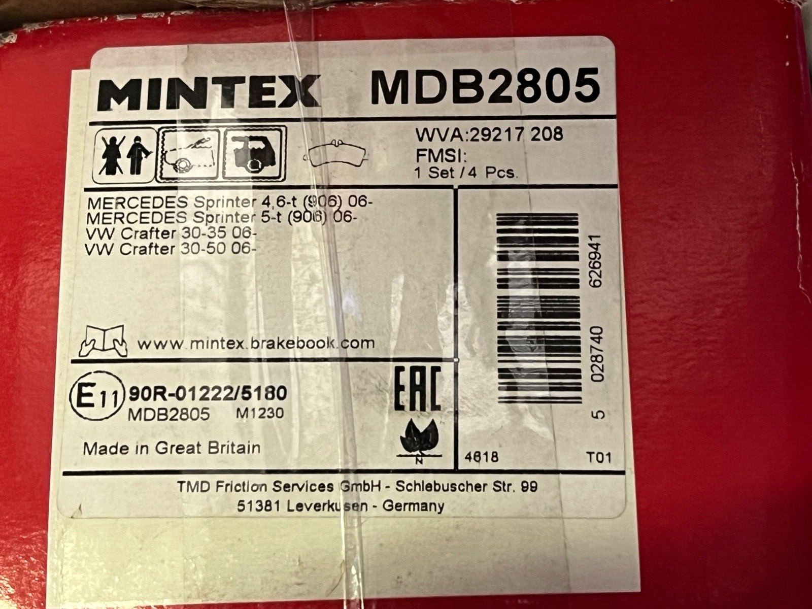 Mintex MDB2805 Rear Brake Pad fits Mercedes Sprinter VW Crafter