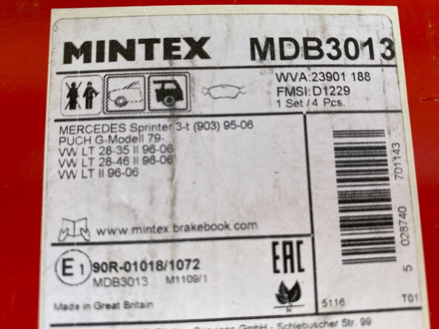 Mintex MDB3013 Rear Brake Pad Set fits Mercedes VW