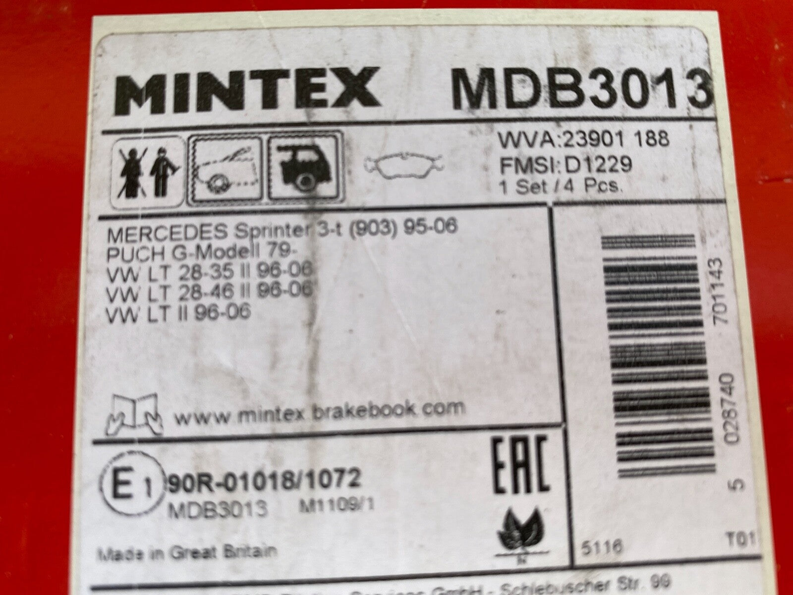 Mintex MDB3013 Rear Brake Pad Set fits Mercedes VW