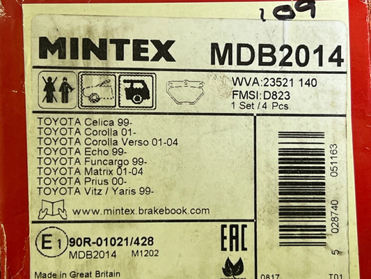 Mintex MDB2014 Rear Brake Pad Fits Toyota Corolla Prius Yaris Echo Celica Matrix