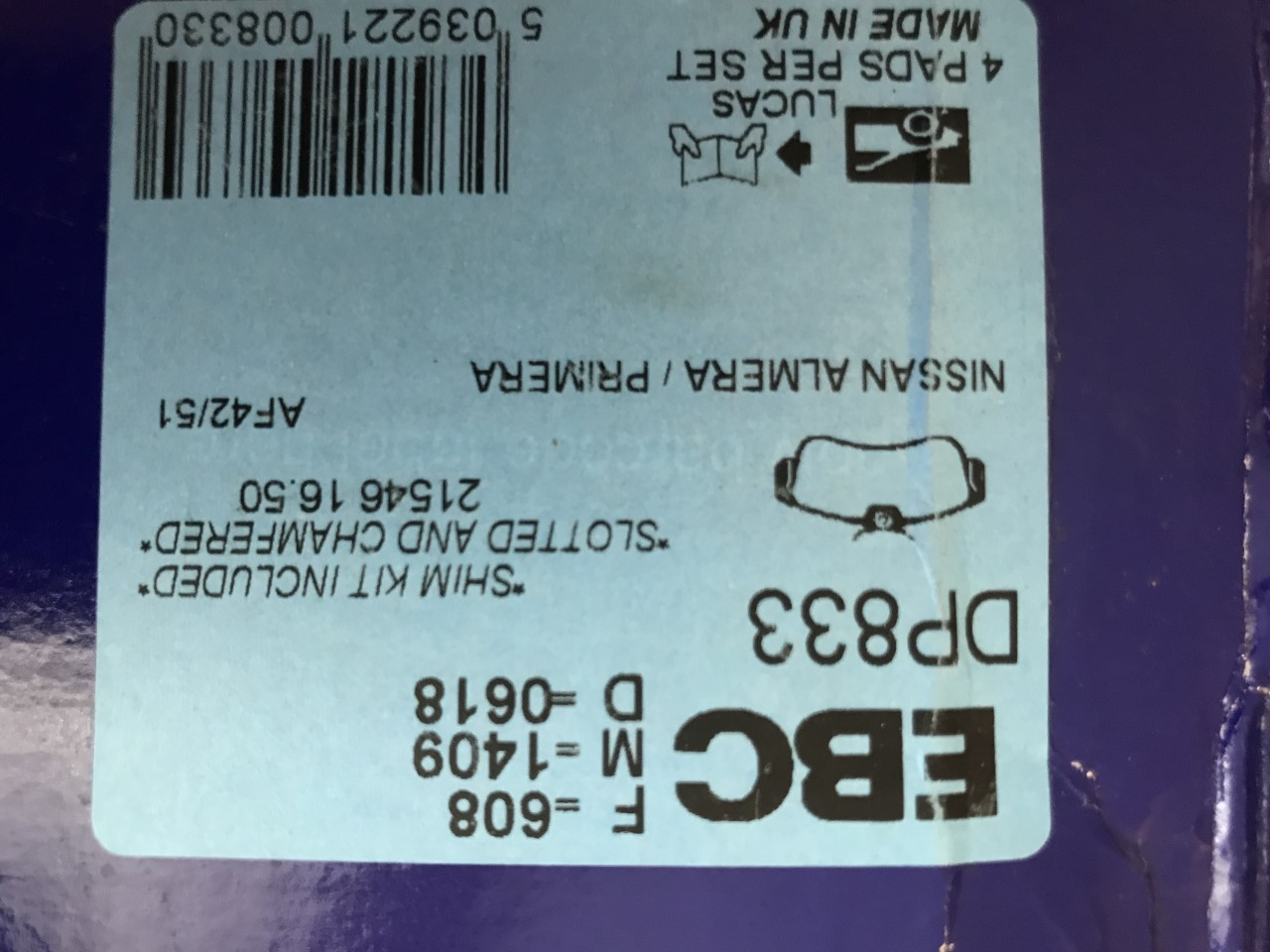 EBC Heavy Duty Front Brake Pads Audi A6 Nissan Almera Primera P10 WP11 DP833