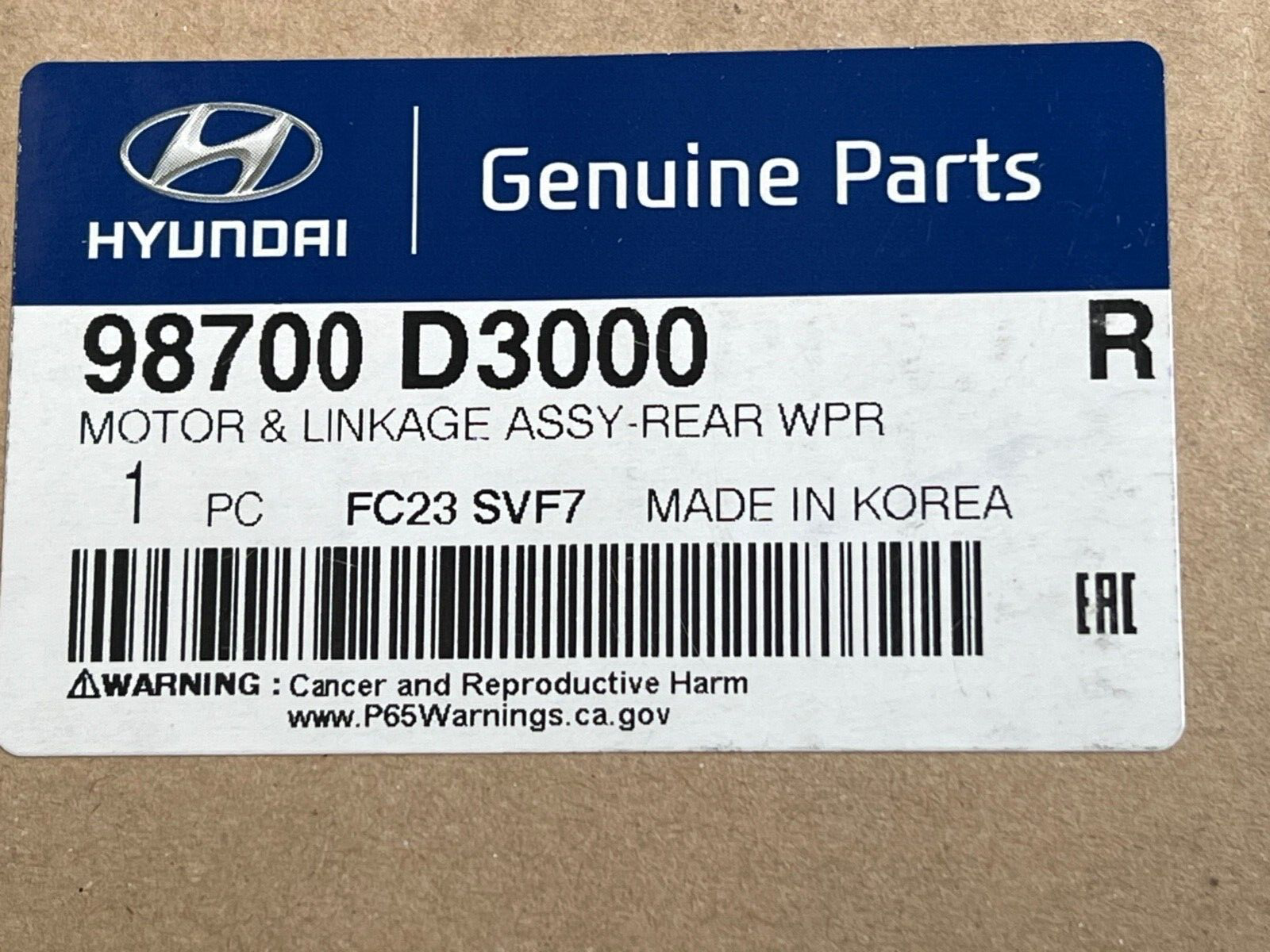 98700D3000 Rear Wiper Motor Genuine Hyundai Tucson MK3 2016-2021
