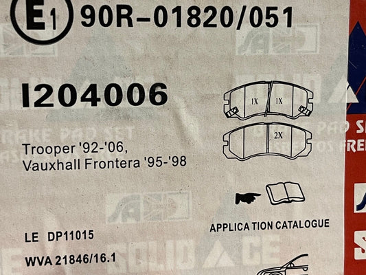Solid Auto I204006 Front Brake Pad Set fits Isuzu Vauxhall