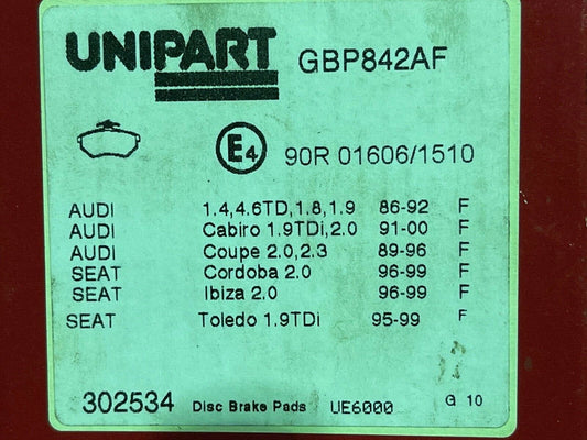 Unipart GBP842AF MDB1571 Front Brake Pad Set fits Audi Seat