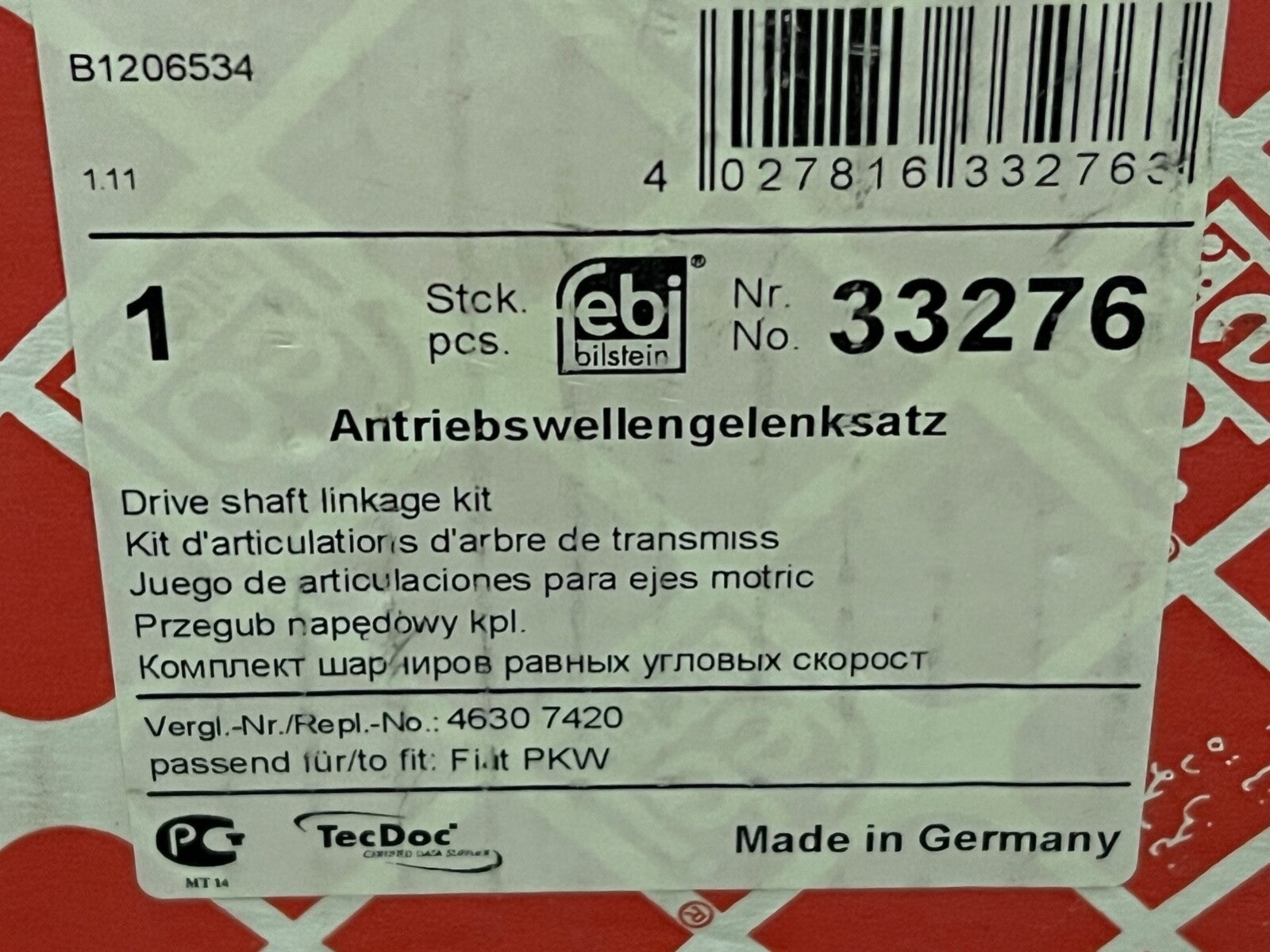 febi 33276 CV Joint Kit fits Fiat Fiorino