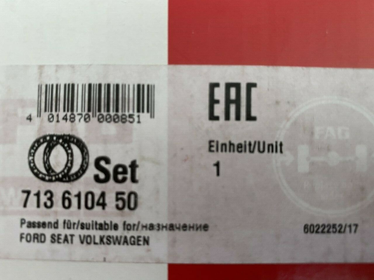 FAG 713610450 Wheel Bearing Kit fits Ford Seat VW Volkswagon