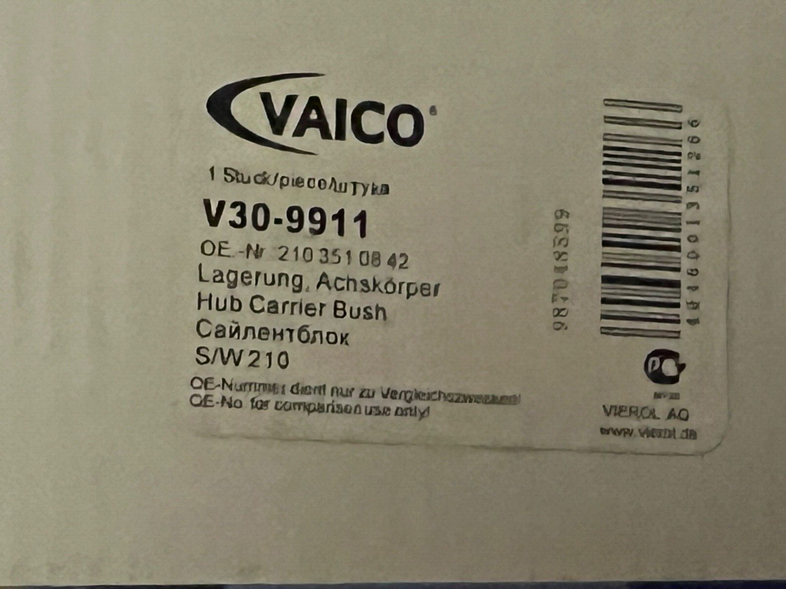Vaico V30-9911 1994501 Rear Suspension Bush-Mounting fits Mercedes E Class