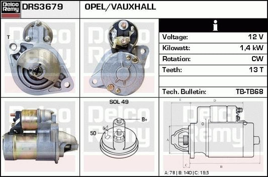 Starter Motor Vauxhall Astra Corsa Meriva Zafira Mokka Civic Chev Trax DRS3679