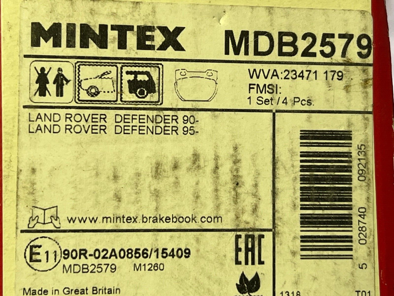 Mintex MDB2579 Rear Brake Pads fits Land Rover Defender 1990-onwards