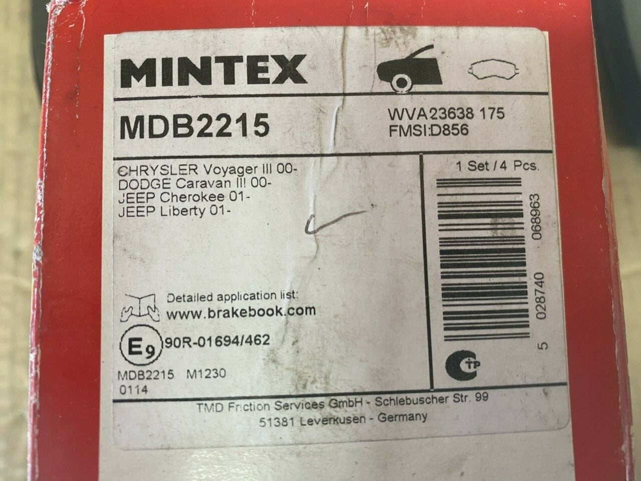 Mintex MDB2215 Front Brake Pad Set fits Jeep Dodge Chrysler