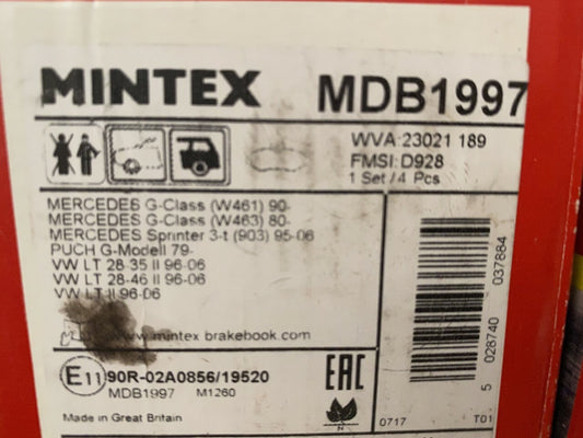 Mintex MDB1997 Rear Brake Pad Set fits Mercedes VW Volkswagon
