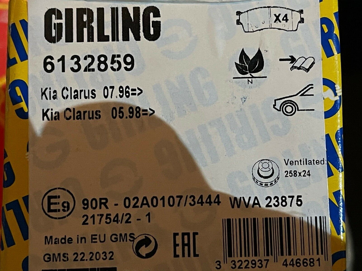 Girling 6132859 ADG04256 Front Brake Pad Set fits Kia