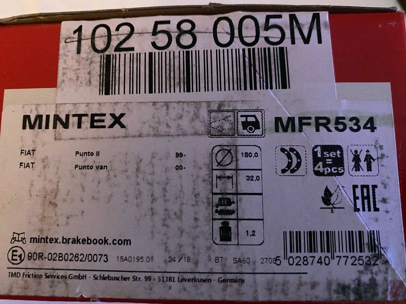 Mintex MFR534 Brake Shoe Set fits Fiat