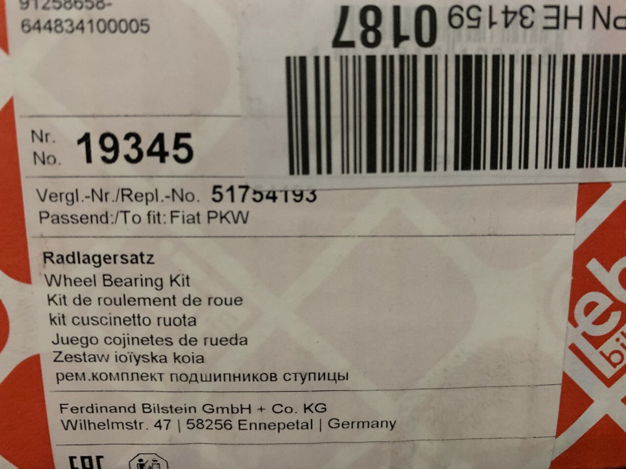 febi 19345 Wheel Bearing Kit fits Fiat Alfa Romeo Chrysler Ford Lancia