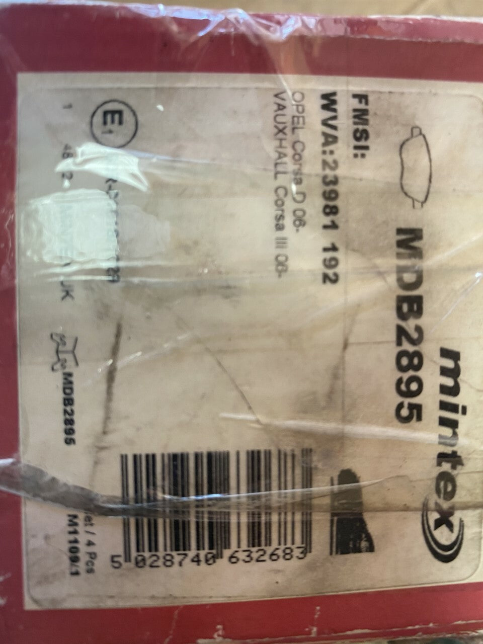 Mintex MDB2895 Front Brake Pad Set fits Opel Vauxhall Fiat