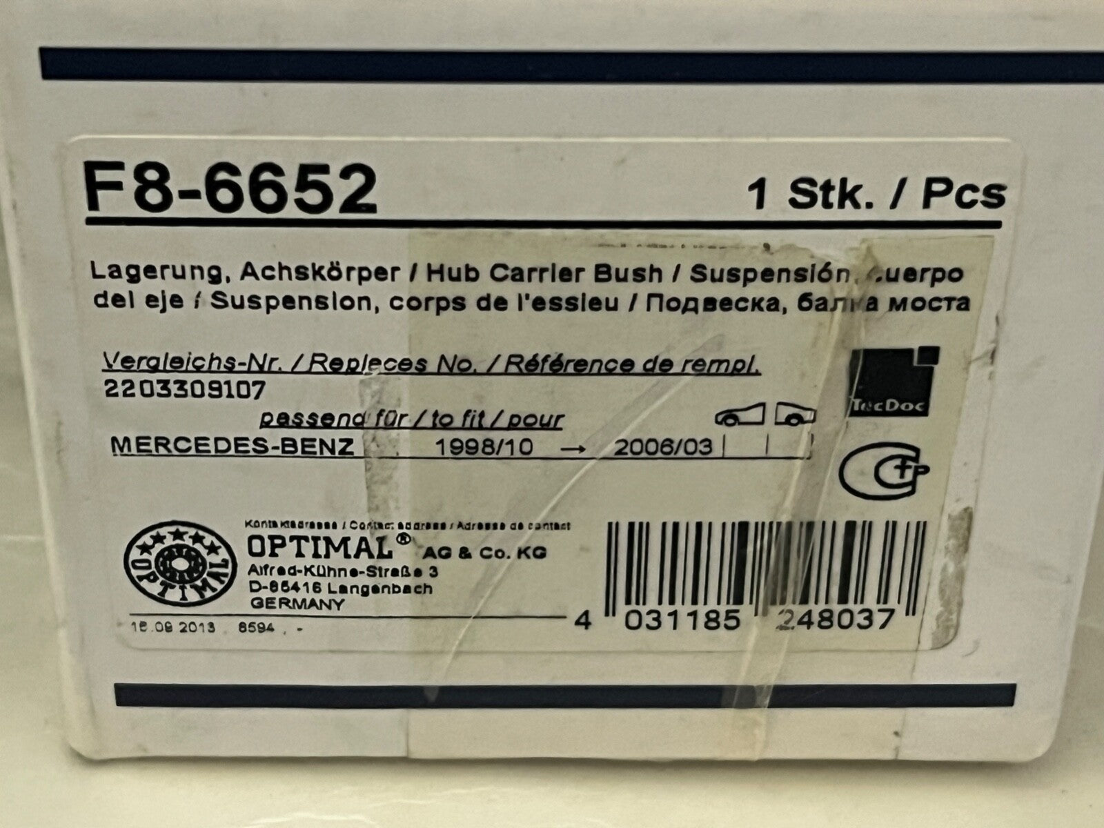 F8-6652 Optimal Wishbone Control Arm Bush fits Mercedes 1998-2006