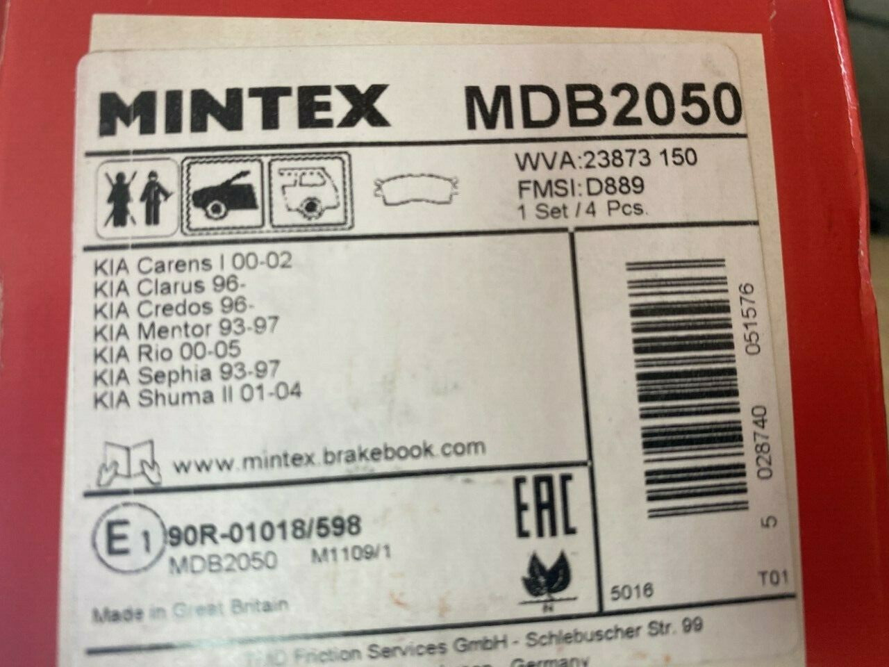 Mintex MDB2050 Front Brake Pad Set fits Kia