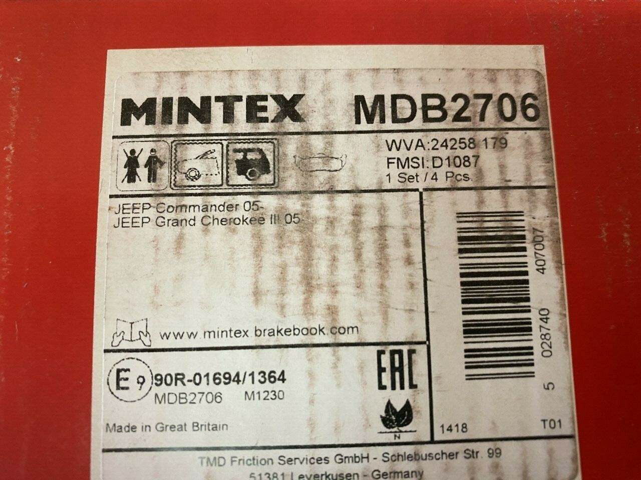 Mintex MDB2706 Rear Brake Pad Set fits Jeep