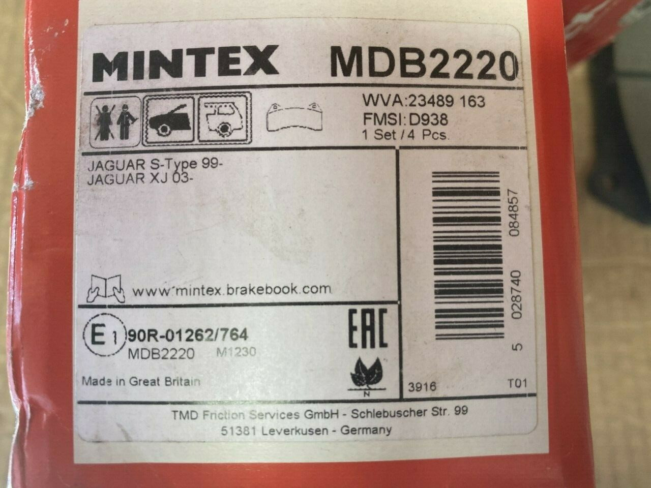 Mintex MDB2220 Front Brake Pad Set fits Jaguar