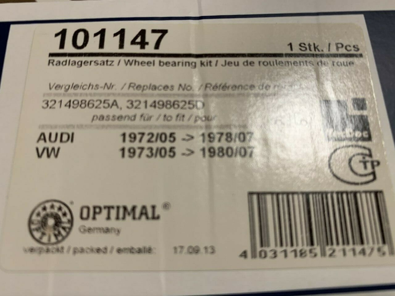 Optimal 101147 Wheel Bearing Kit for Audi for VW Volkswagon