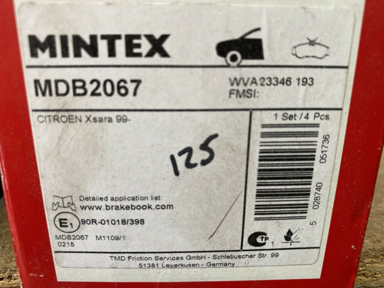 Mintex MDB2067 Front Brake Pad Set fits Citroen Peugeot