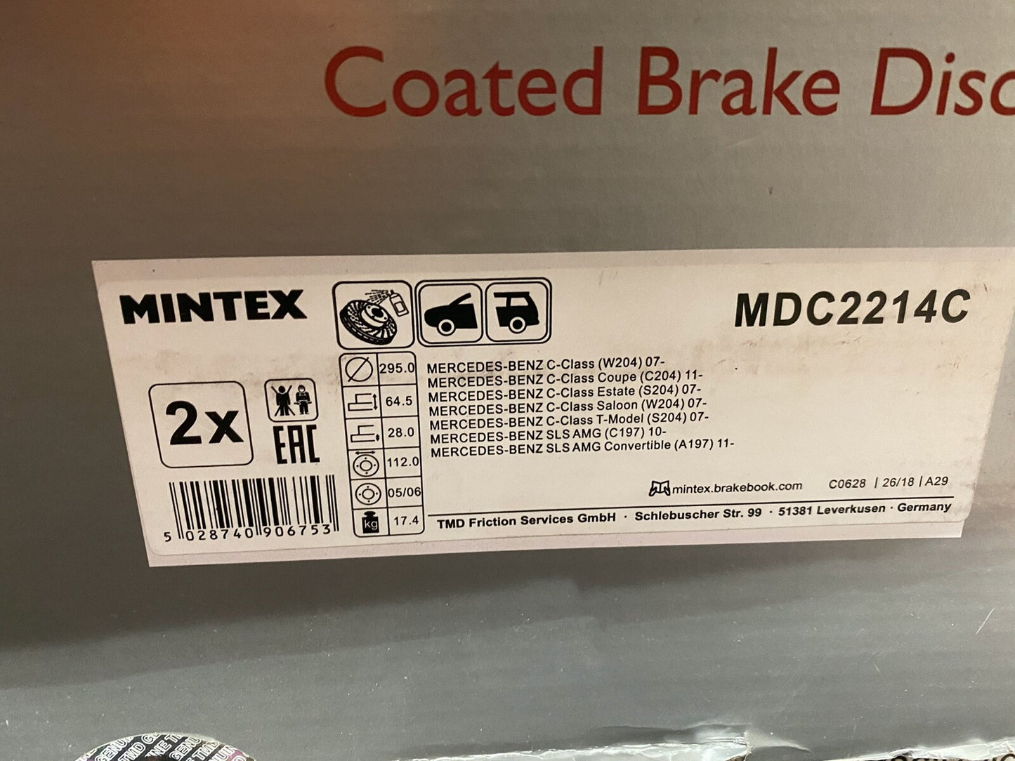 Mintex MDC2214 MDC2214C Front or Rear Perforated Brake Disc fits Mercedes