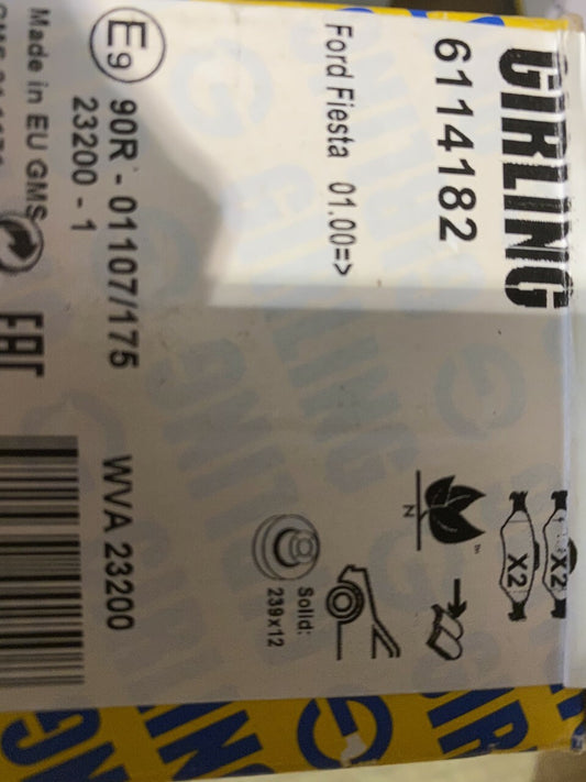 Girling 6114182 BBP1510 Front Brake Pad Set fits Ford Mazda