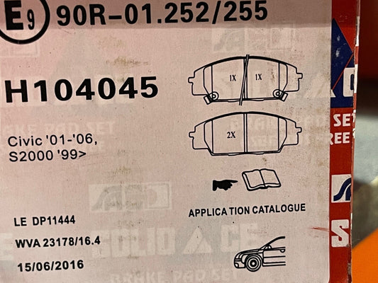 Solid Auto H104045 Front Brake Pad Set fits Honda