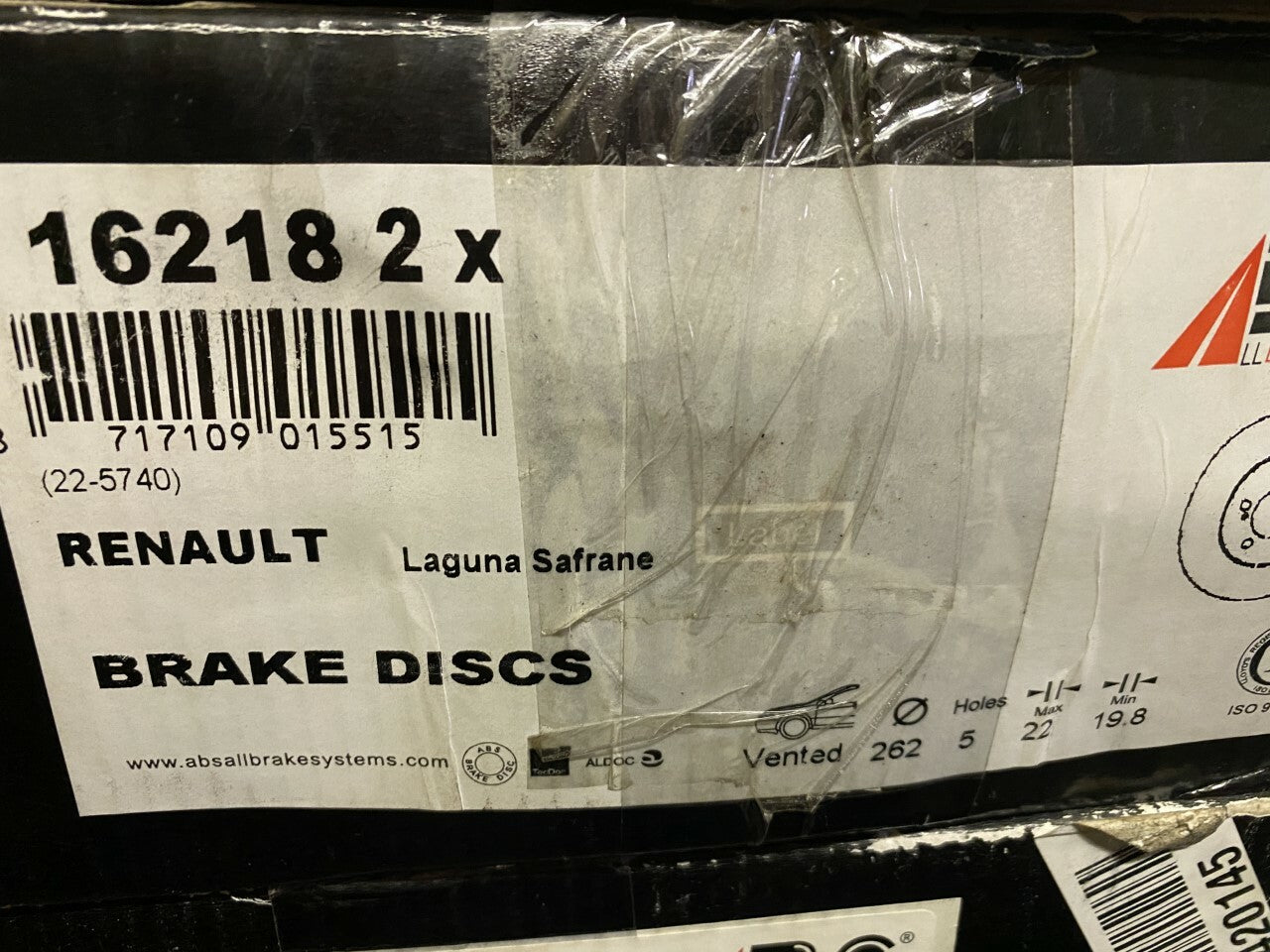 ABS 16218 Front Vented Brake Disc fits Renault
