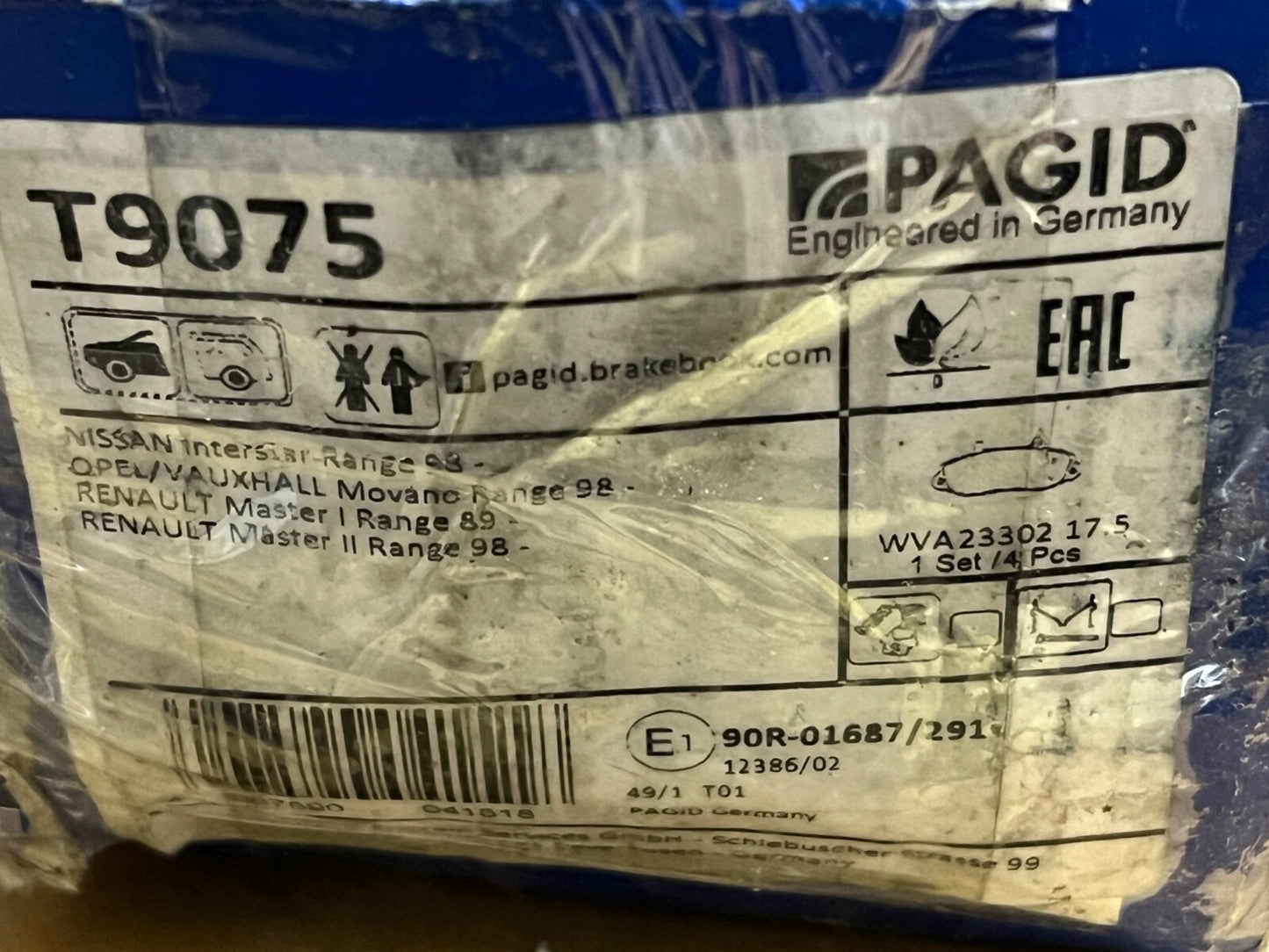 Pagid T9075 Front Brake Pad Set fits Nissan Vauxhall Movano Renault Master I II