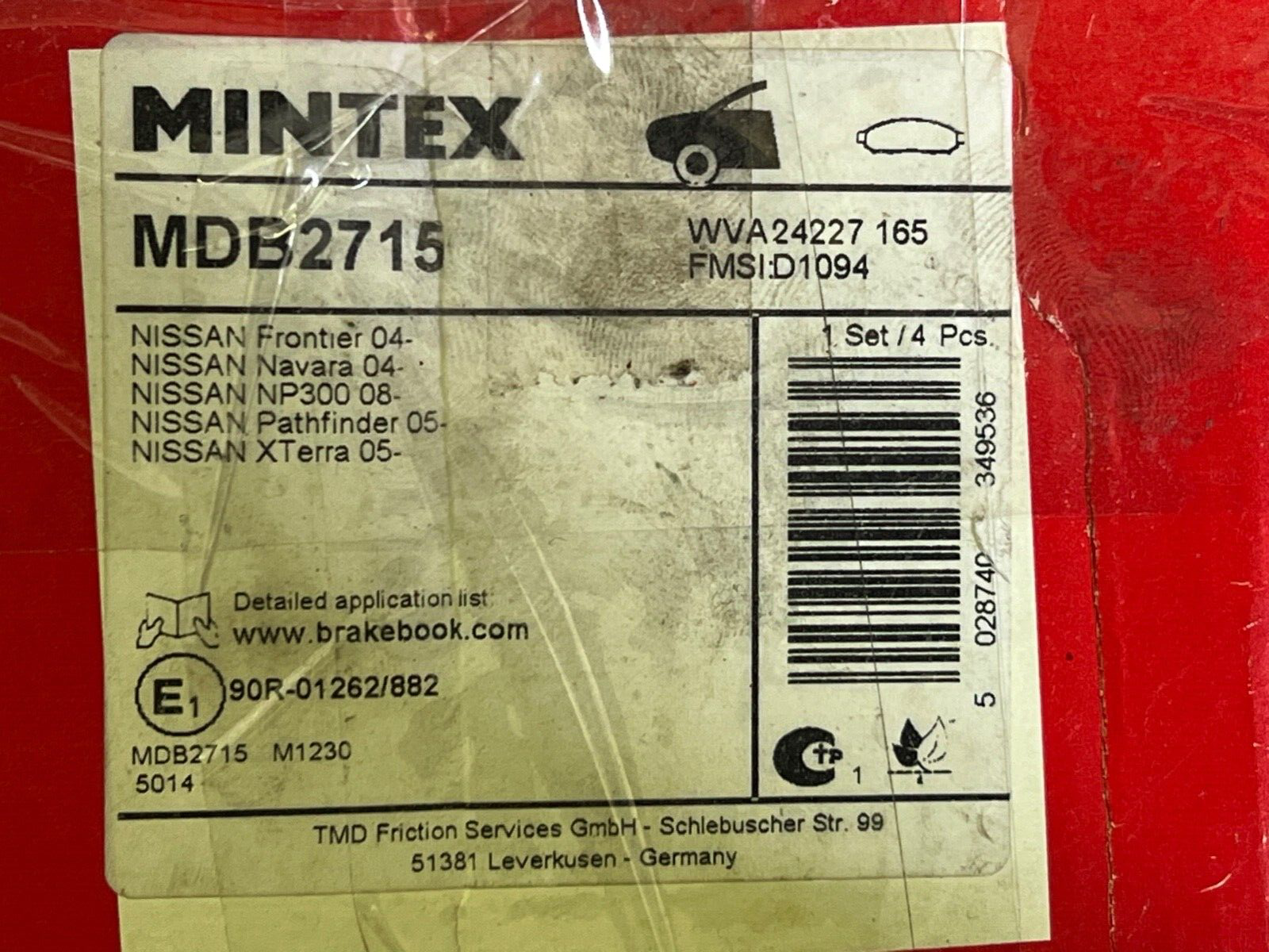 Mintex MDB2715 Front Brake Pad Set fits Nissan Pathfinder Frontier Navara NP300