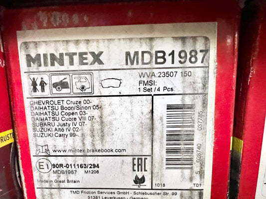 Mintex MDB1987 Front Brake Pad Set fits Chevrolet Daihatsu Subaru Suzuki